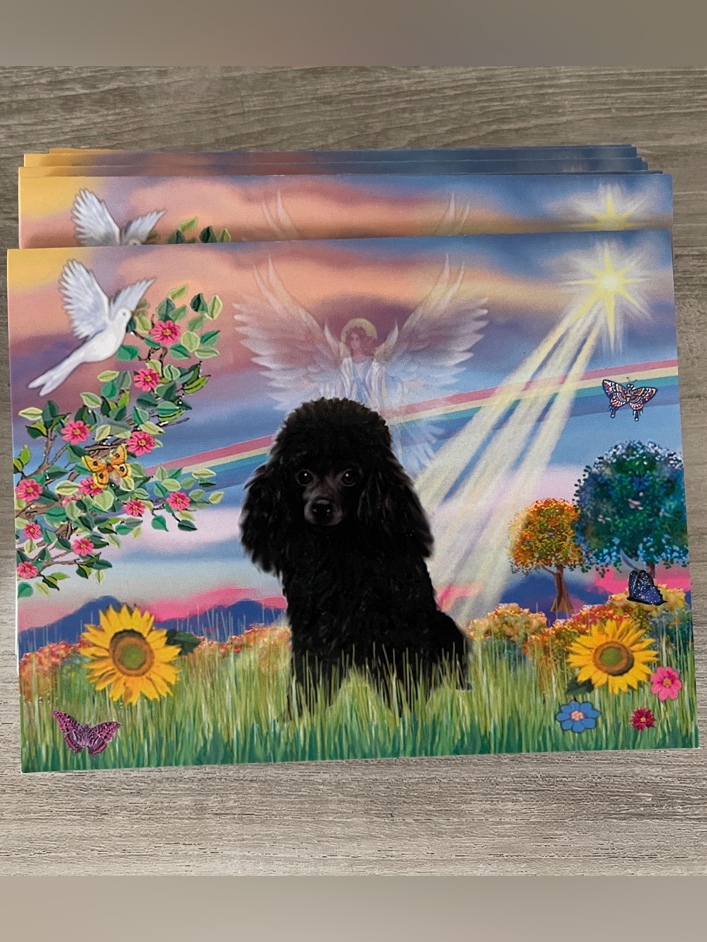 20 Blank Cards featuring Rainbow Bridge Black Poodle